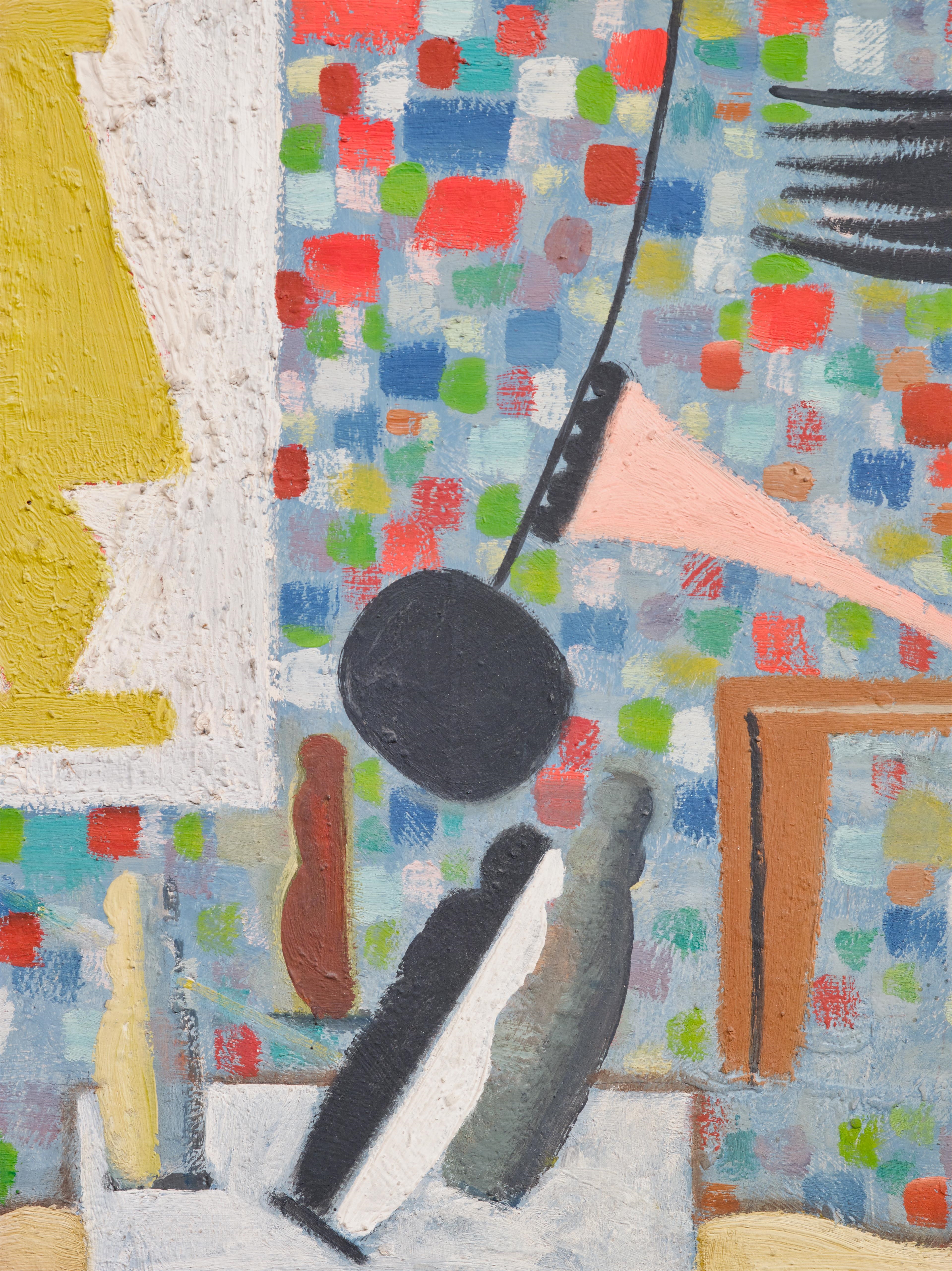 Artwork by Willi Baumeister, Kegelspiel auf Mosaikgrund, Made of oil, resin and mastic on hardboard