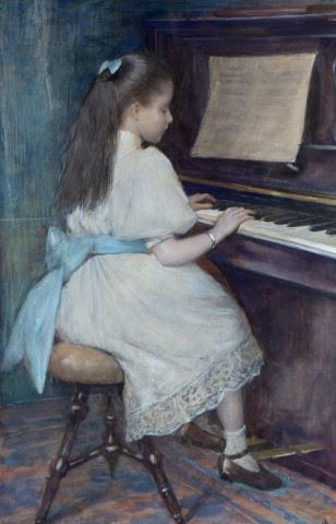 little girl playing piano painting