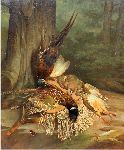Nature Morte Still Life of Game Birds Against a Tree with Butterflies & Insects by Antoine Flachat, 1878