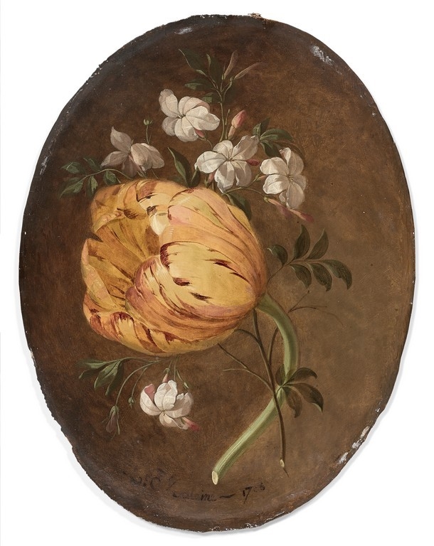 Artwork by Joseph-Laurent Malaine, Tulipe et jasmins, Made of Paper Marouflé on oval panel