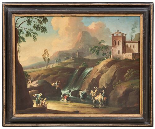 Paesaggio con cascatella e figure by Francesco Simonini