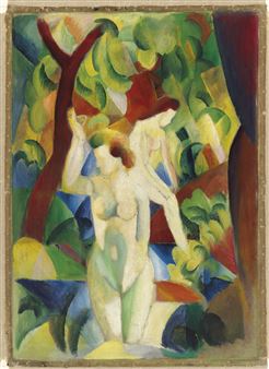 Two Works: Badende Frauen (recto); Pierrot mit Tänzerpaar (verso) - August Macke