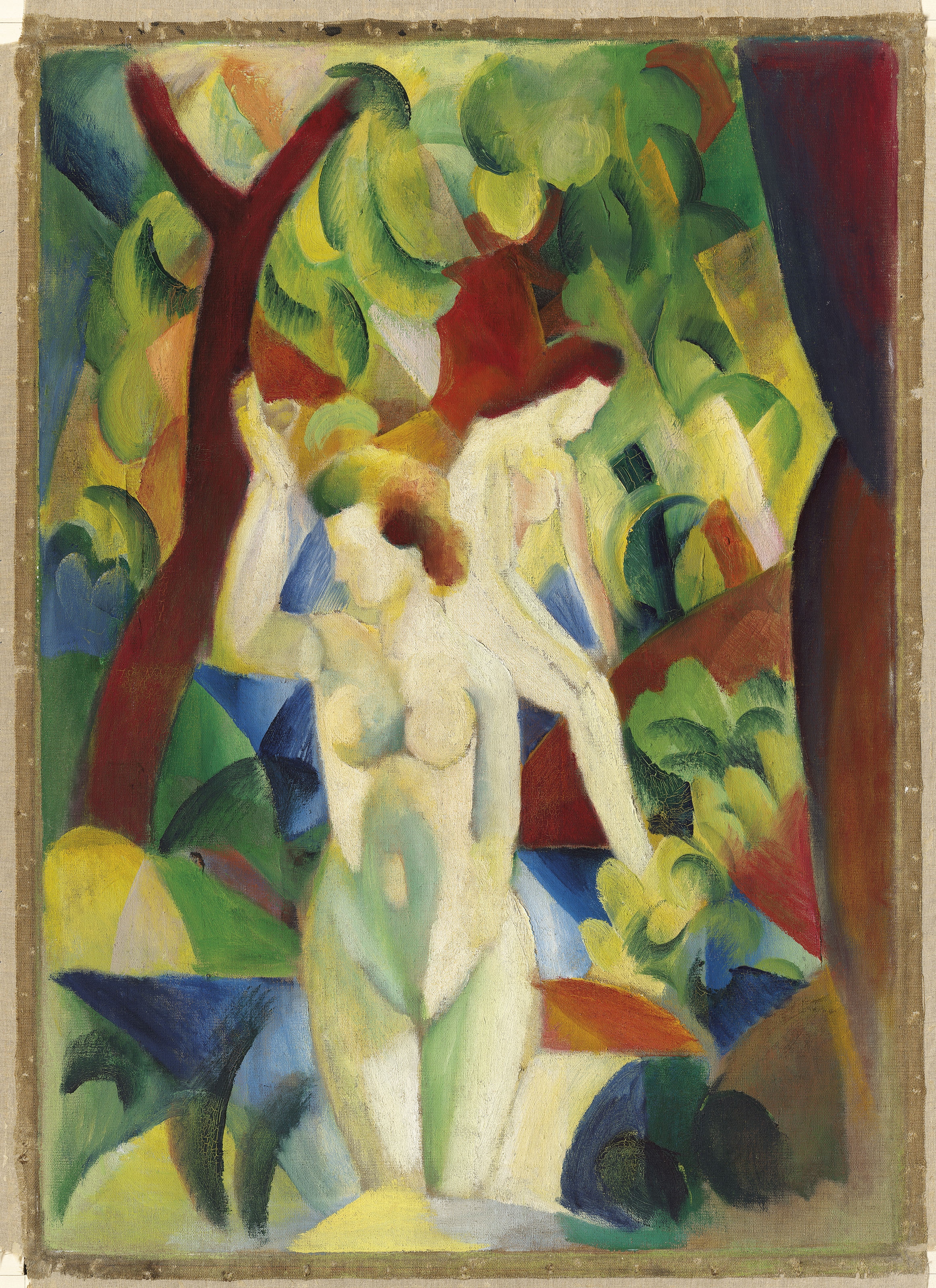Artwork by August Macke, Two Works: Badende Frauen (recto); Pierrot mit Tänzerpaar (verso), Made of OIL ON CANVAS