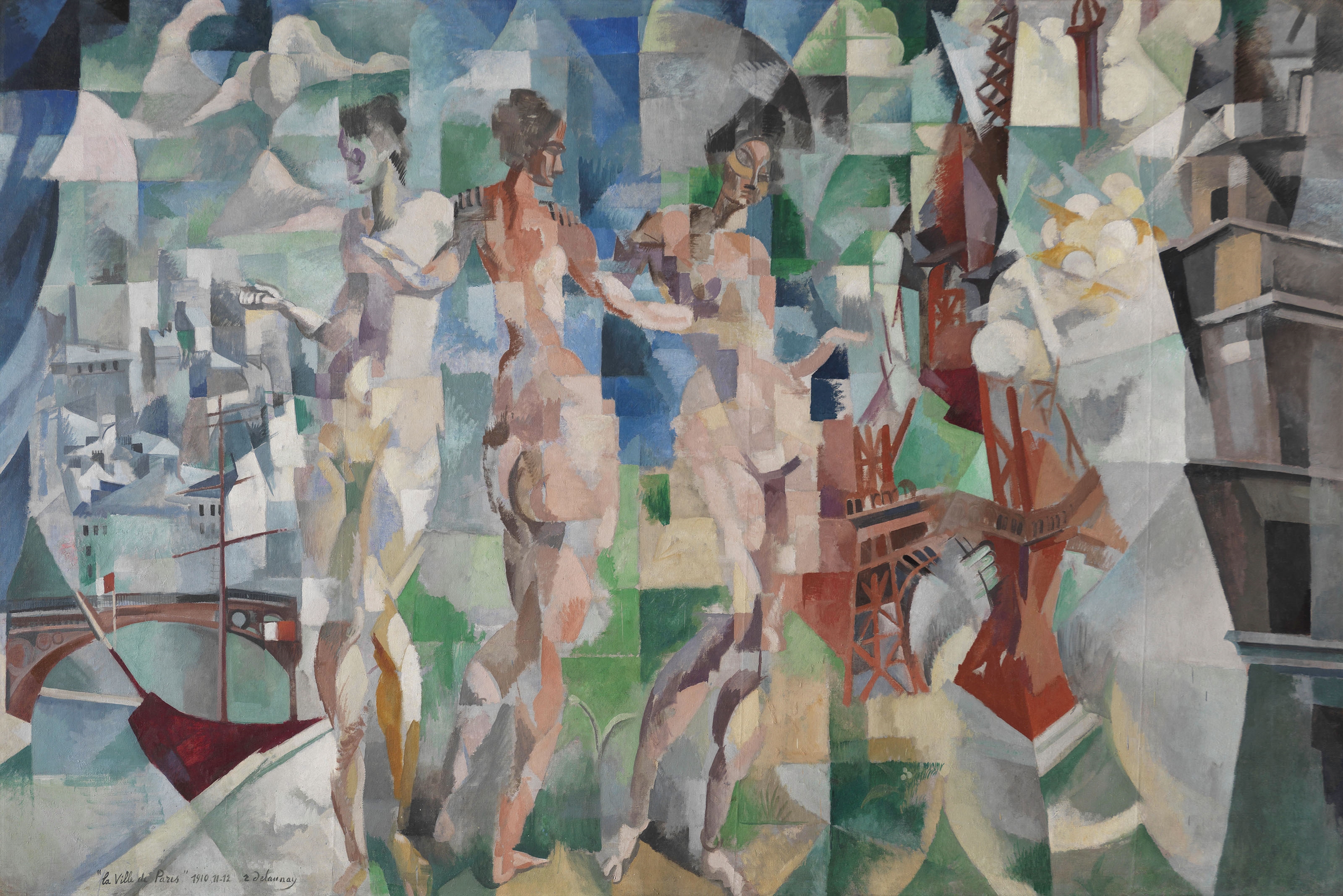 Artwork by August Macke, Two Works: Badende Frauen (recto); Pierrot mit Tänzerpaar (verso), Made of OIL ON CANVAS