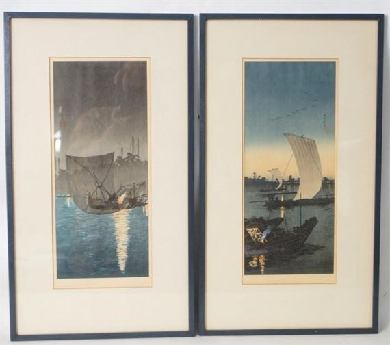 Two Works: Evening Boats at Sekiyodo; Fishnet and Torchlight by Takahashi Shōtei
