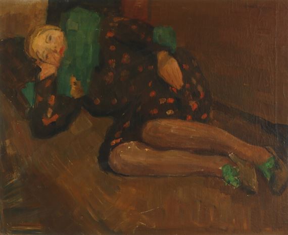 A portrait of a woman lying down by Carl Fischer