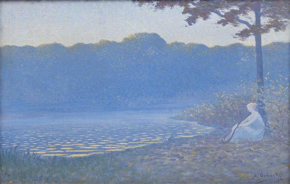 Rêveuse au bord de l'étang by Alphonse Osbert, 1900