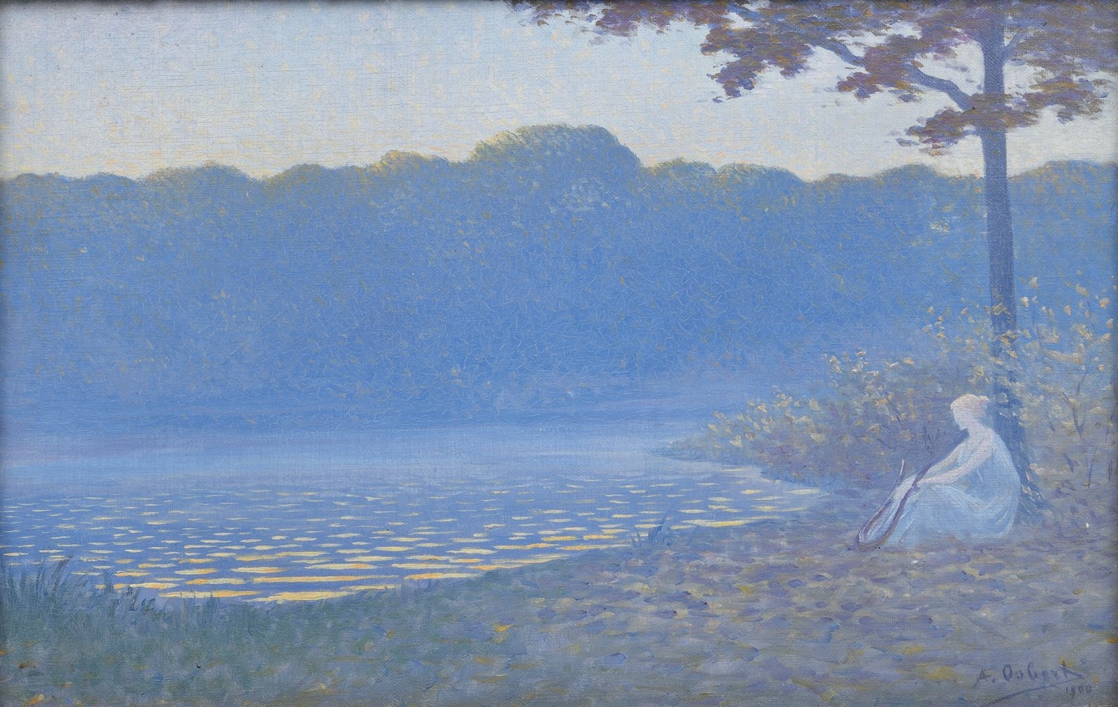Artwork by Alphonse Osbert, Rêveuse au bord de l'étang, Made of Oil on canvas