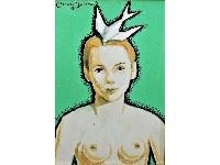 Untitled - Portrait of Girl and Bird by Claude Benard