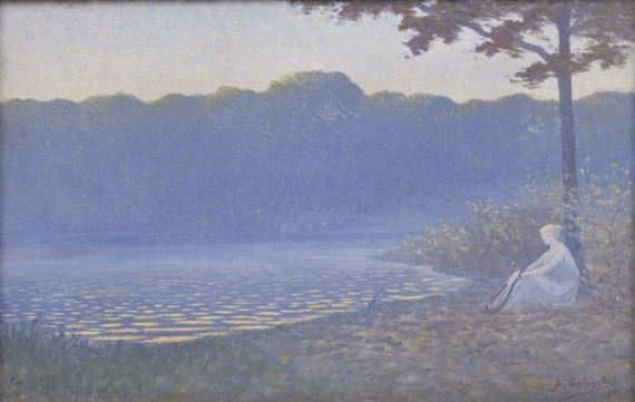 Rêveuse au bord de l'étang by Alphonse Osbert, 1900