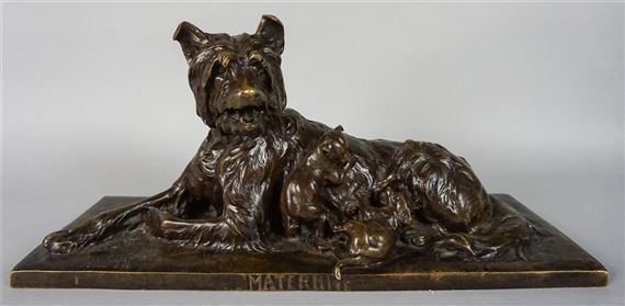 MATERNITE' A WOLF HOUND AND TWO PUPPIES by Charles Paillet
