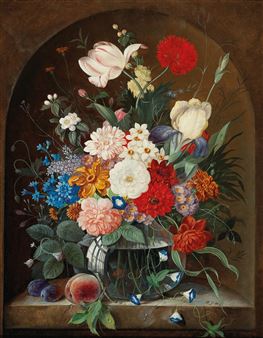 A Decorative Bouquet of Flowers in a Glass Vase - Franz Xaver Pieler