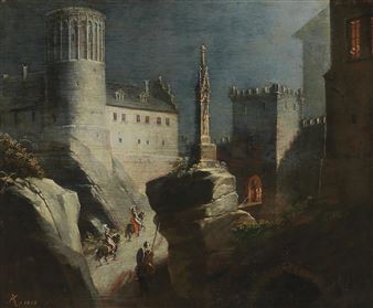 Riders Approaching a Romantic Castle - Ludwig Kohl