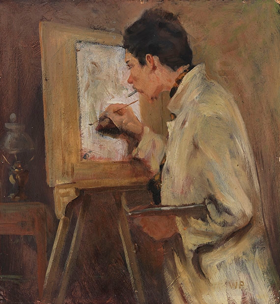 Artwork by Wlodzimierz Popiel, An der Staffelei, Made of Oil on panel