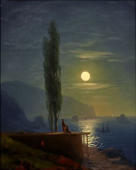 Figures by a moonlight shore by Ivan Aivazovsky, 1858