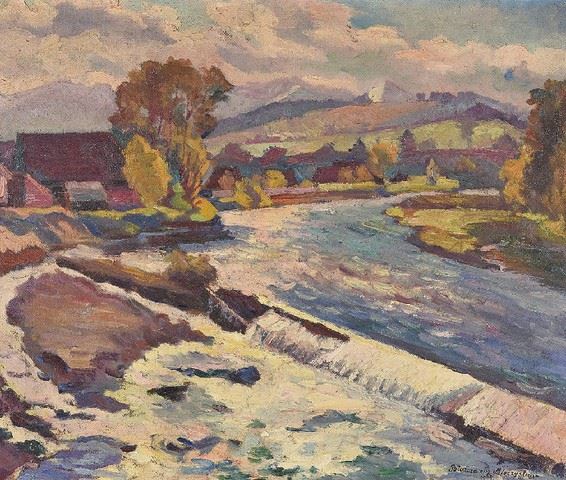 Szaflary - widok z mostu by Mieczyslaw Bieszczanin, 1945