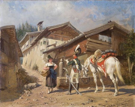 Begegnung am Dorfbrunnen by Louis Braun, 1900