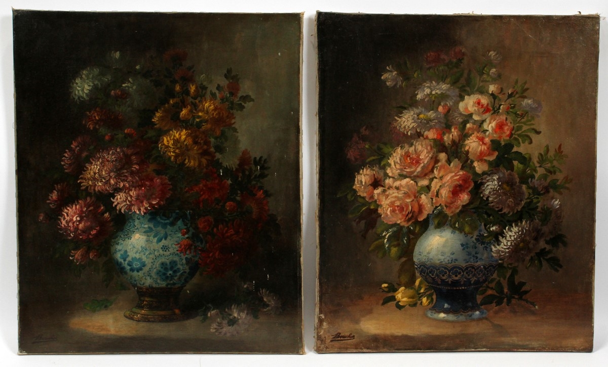Artwork by Jean Marie Boucher, TWO WORKS: ZINNIA BOUQUETS, Made of OIL ON CANVAS