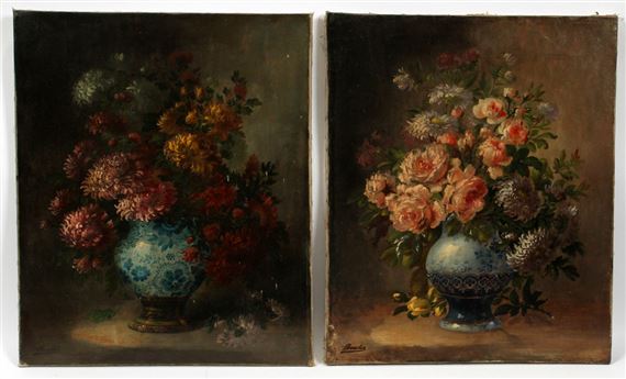 TWO WORKS: ZINNIA BOUQUETS by Jean Marie Boucher