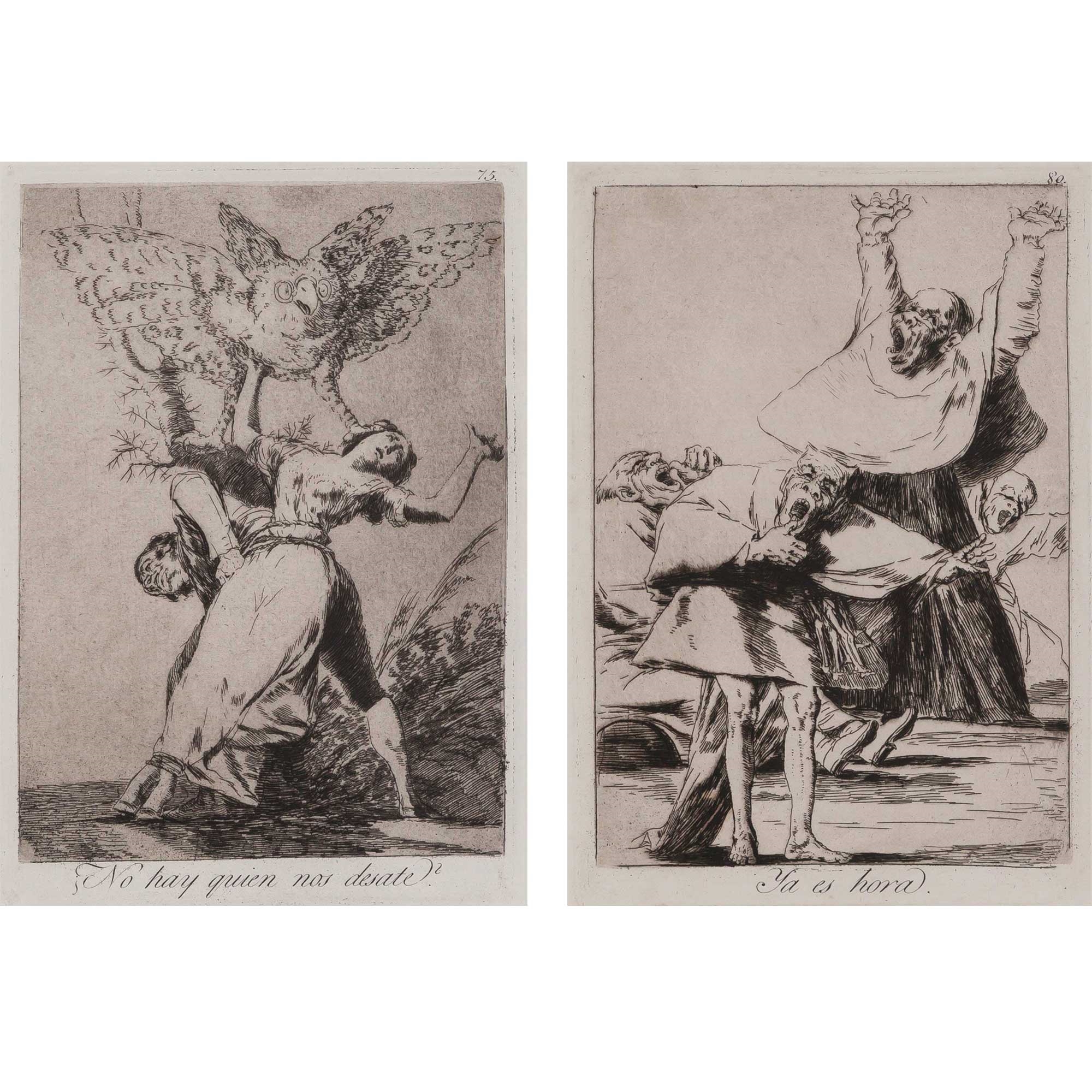TWO WORKS: NO HAY QUIEN NOS DESATE?; YA ES HORA (DELTEIL 112, 117; H. 110; 115) by Francisco José de Goya y Lucientes, circa 1799