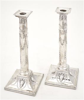 Pair of George III Style Sterling Silver Candlesticks - Fordham & Faulkner