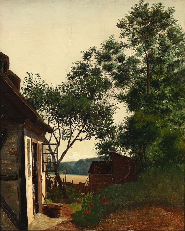 Artwork by Pietro Krohn, “En fiskerhytte på Tunø”, Made of Oil on paper laid on panel