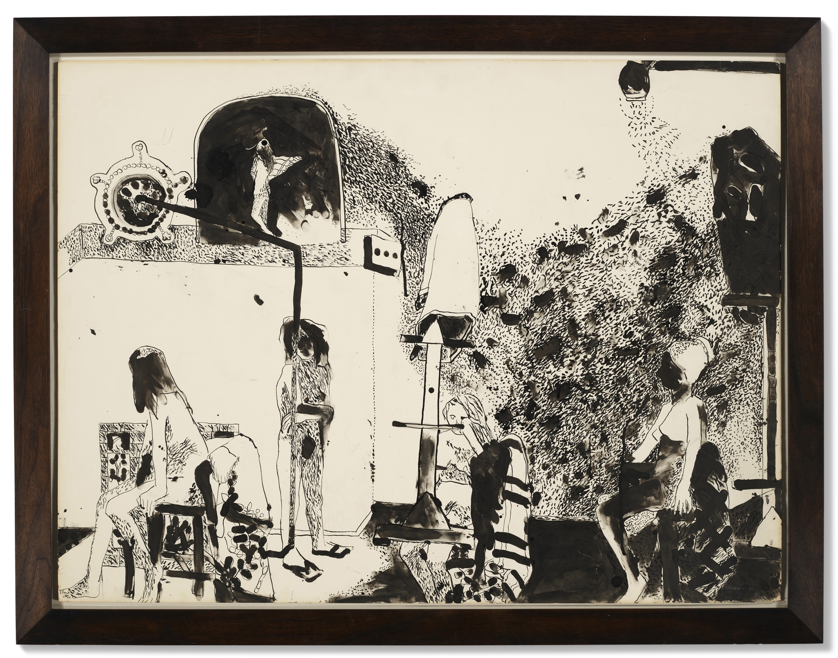 Artwork by Joan Brown, Models Thinking About Girl with Wing, Made of ink on paperboard
