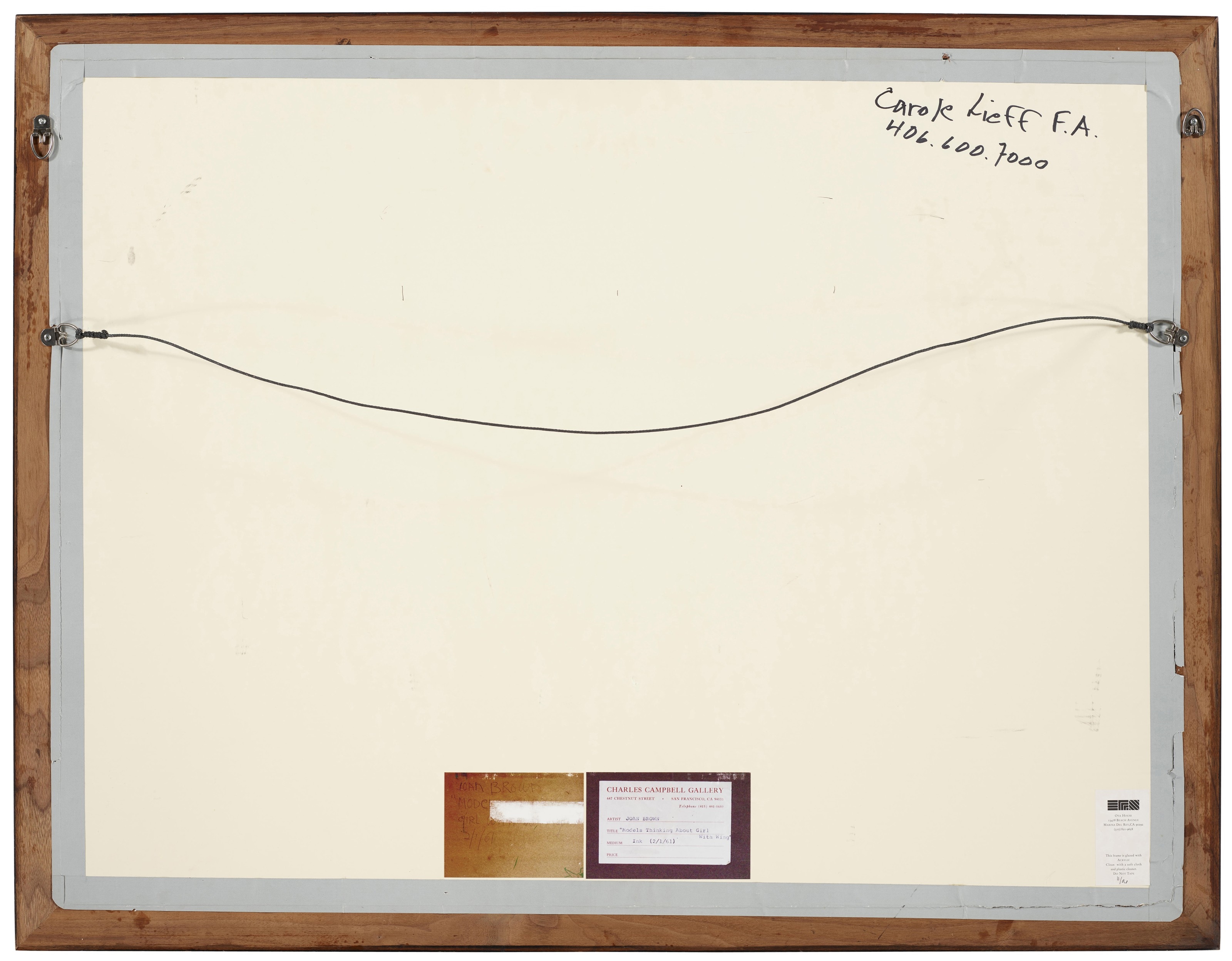 Artwork by Joan Brown, Models Thinking About Girl with Wing, Made of ink on paperboard
