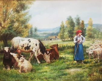 Shepherdess and her flock - A. Regev