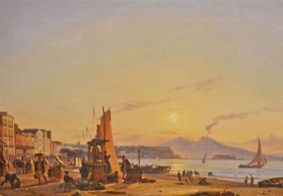 View of Naples, with Vesuvius in background by Anton Sminck Pitloo, 1832