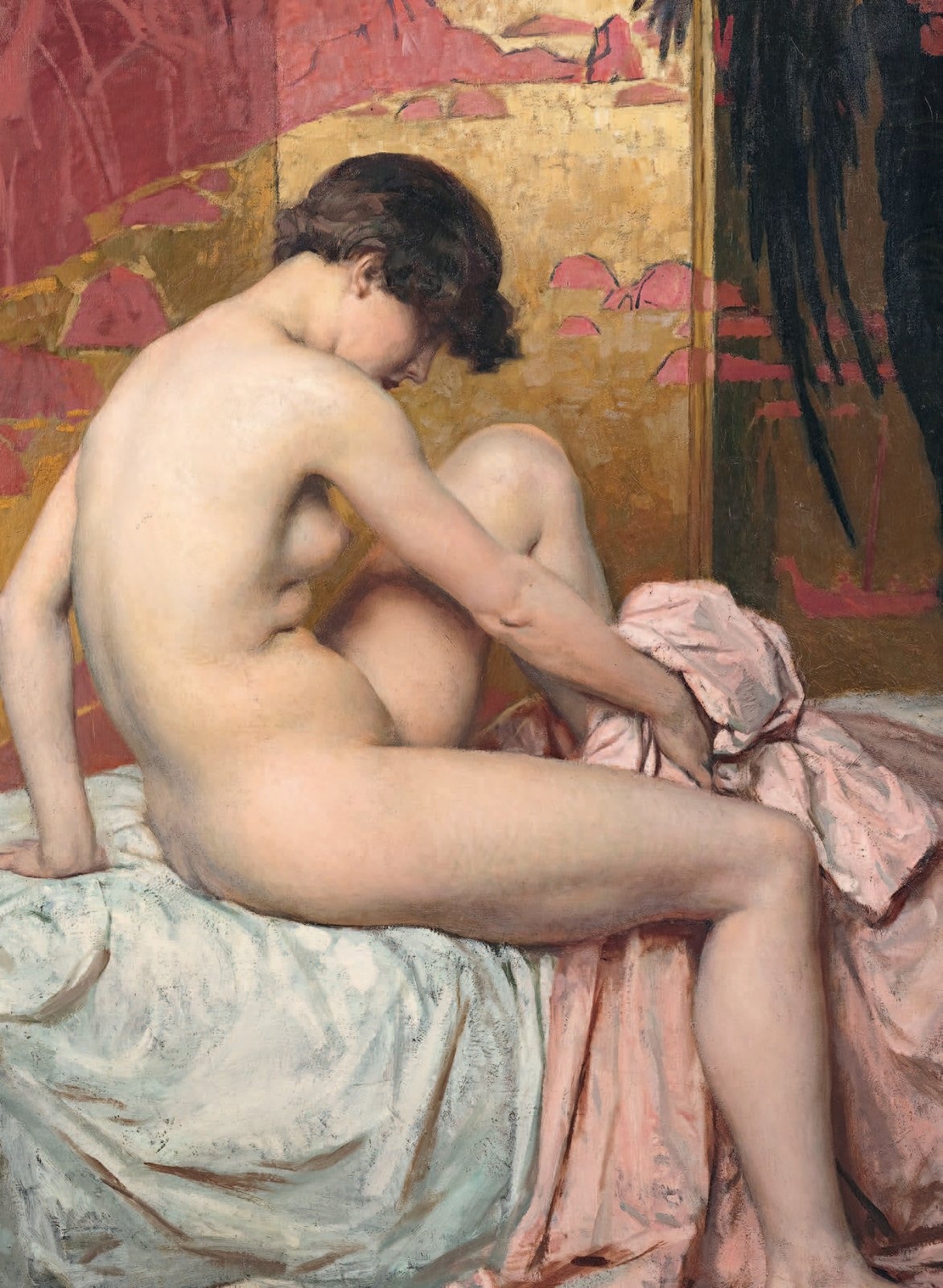 Artwork by Jules Marie Auguste Leroux, Nu au paravent japonais, Made of Oil on canvas