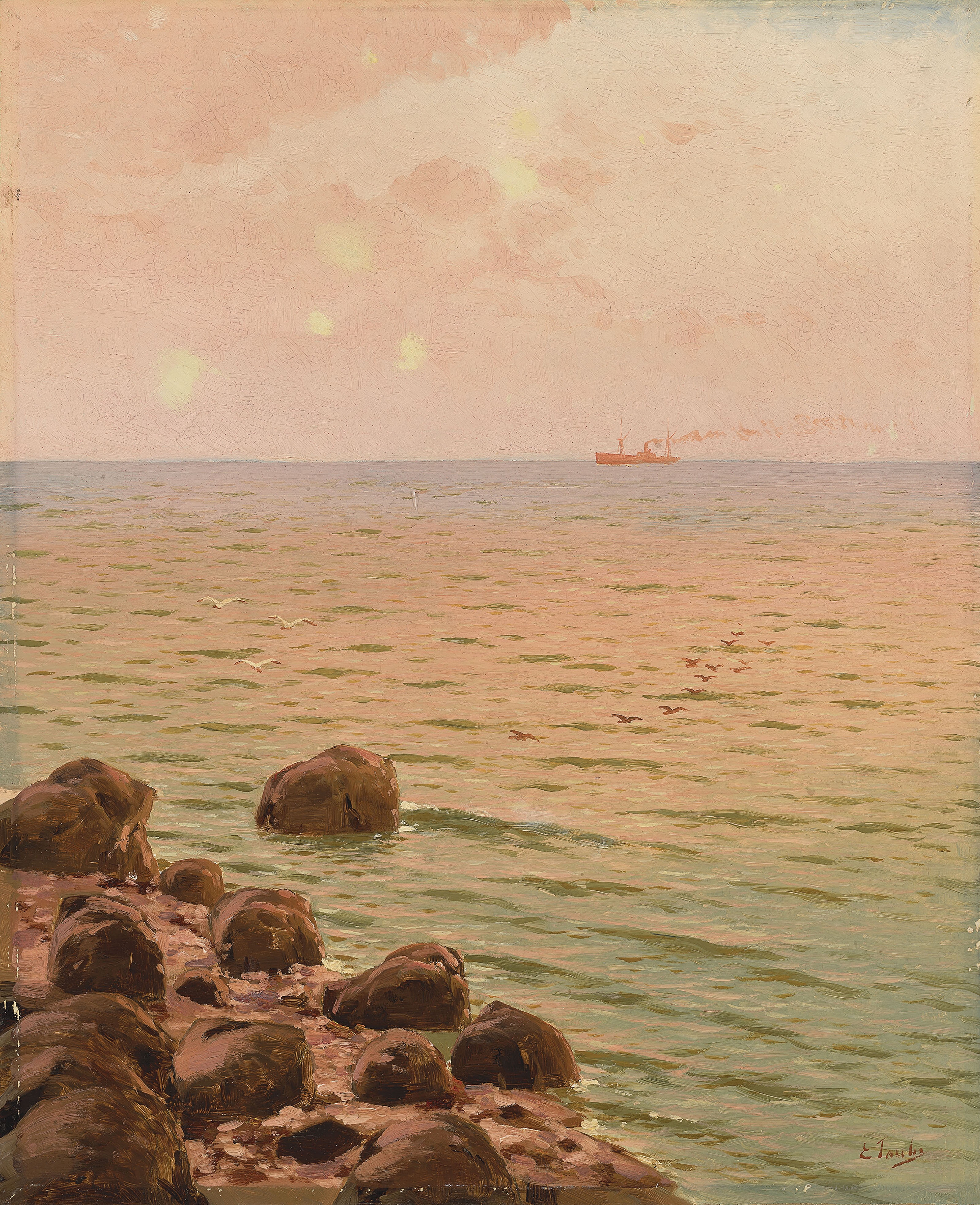 Artwork by Eugen Taube, Sunset, Made of oil on board
