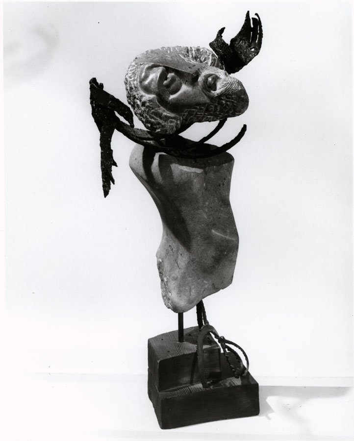 Artwork by Leon Saulter, Two works: The Quest, Made of Iron, Marble and Wood