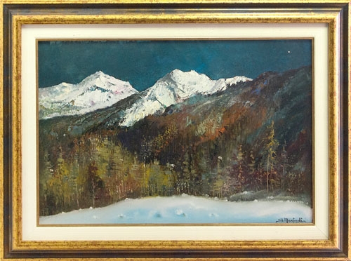 Artwork by Sergio Manfredi, Chiaro mattino di gennaio in Val d'Ayas, Made of oil on masonite