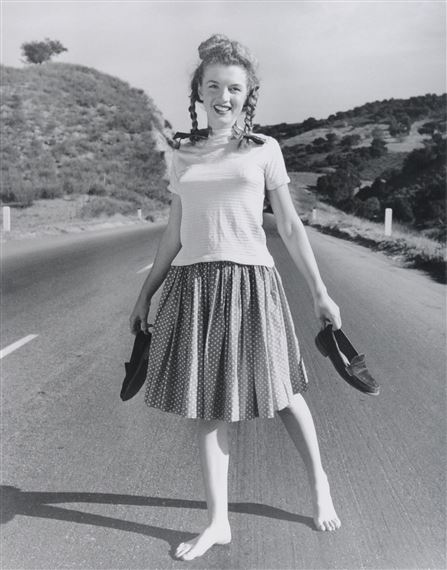 Marilyn Monroe Barefoot on Highway by Andre de Dienes, 1945