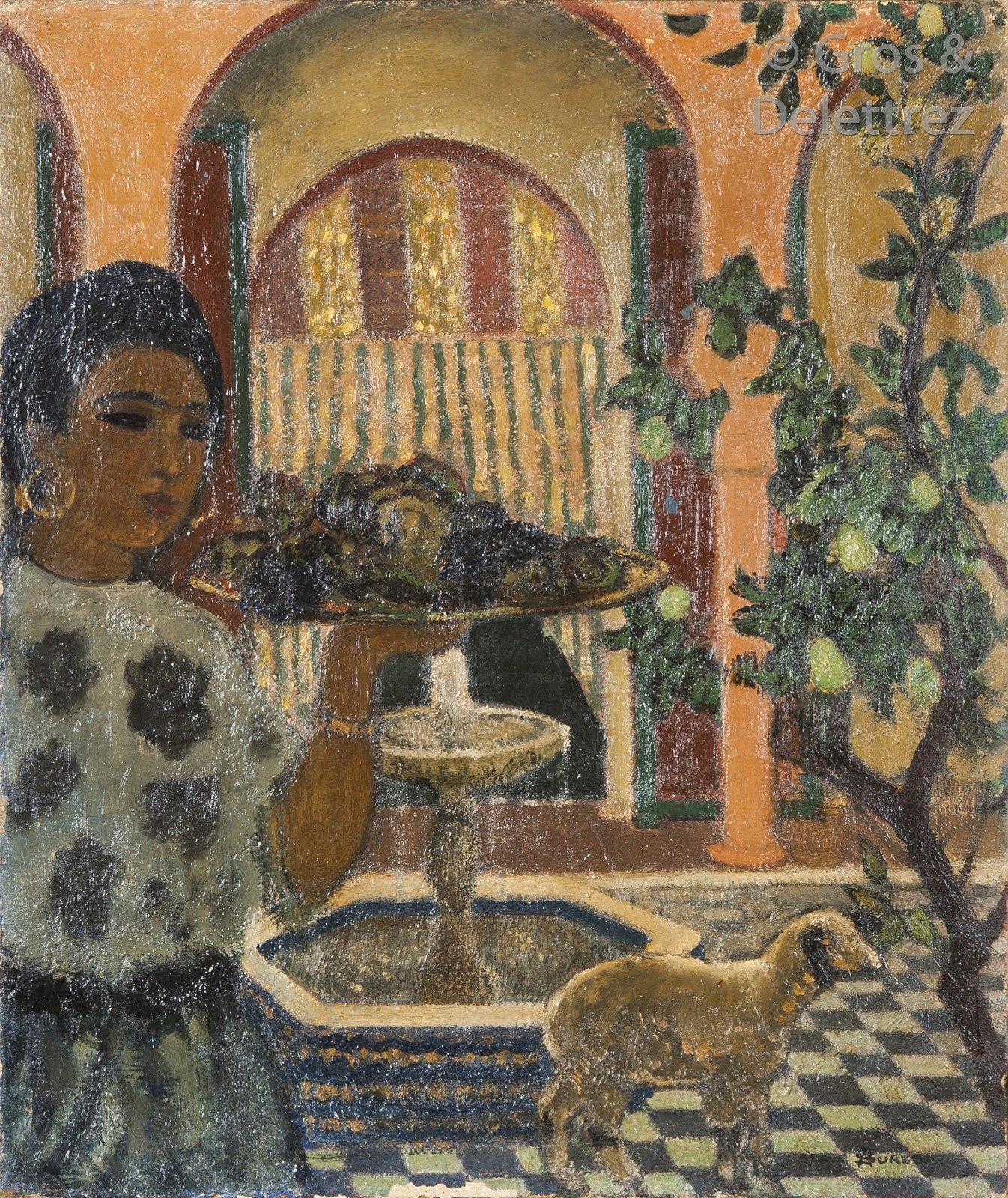 Artwork by André Suréda, Le plateau de fruits dans le patio, Made of Oil on canvas