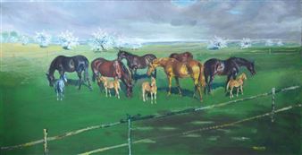 JUMENTS ET POULAINS AU PRÉ - Gabriel Chefson