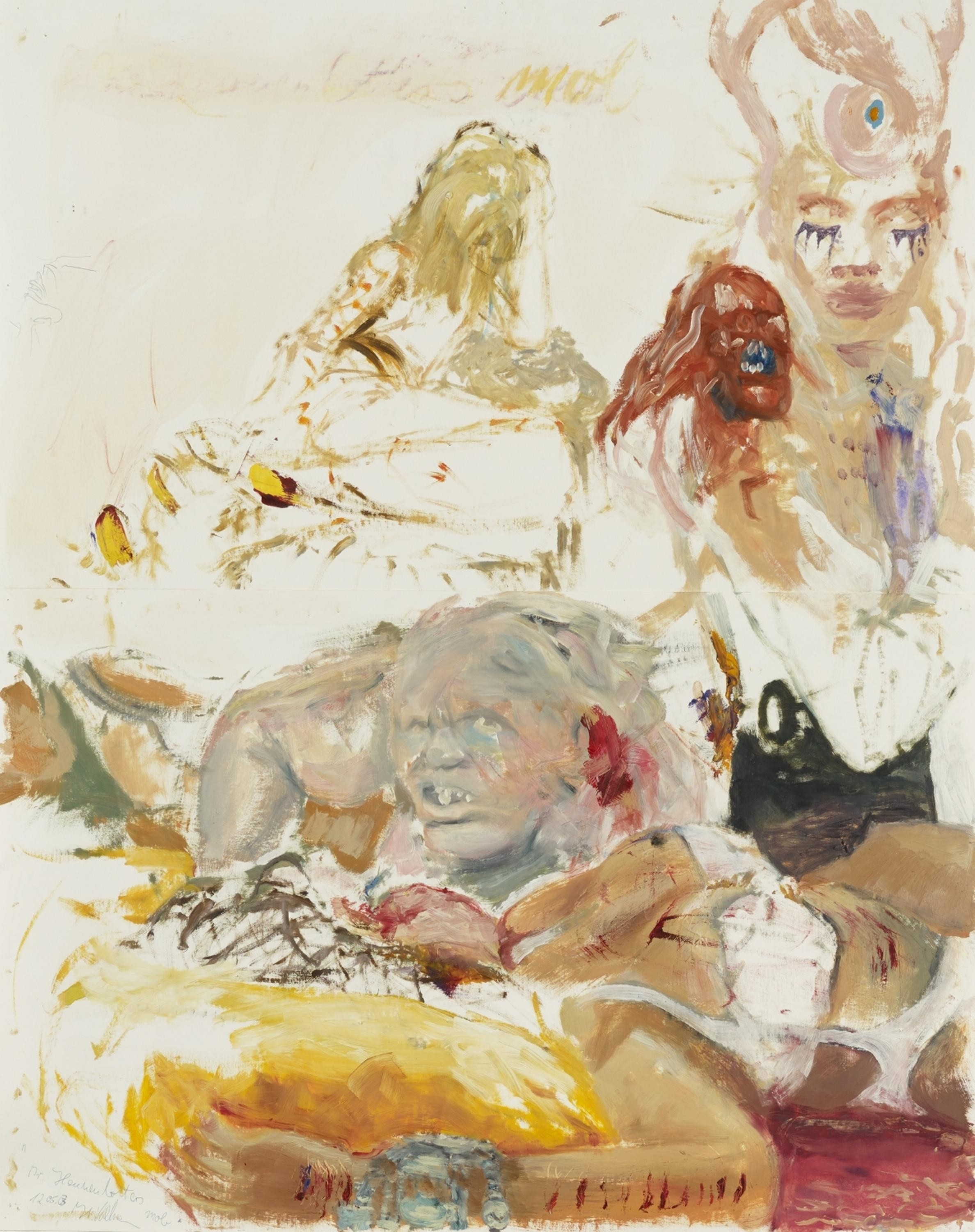 Artwork by Herbert Volkmann, Dr. Hannenlotters mob, Made of Oil and pen on two joined sheets of paper. Mounted on cardboard