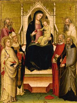 The Madonna and Child enthroned with Saints Apollonia, Anthony Abbot, Gregory the Great, Jerome, Paul [?], and Benedict - Mariotto di Nardo