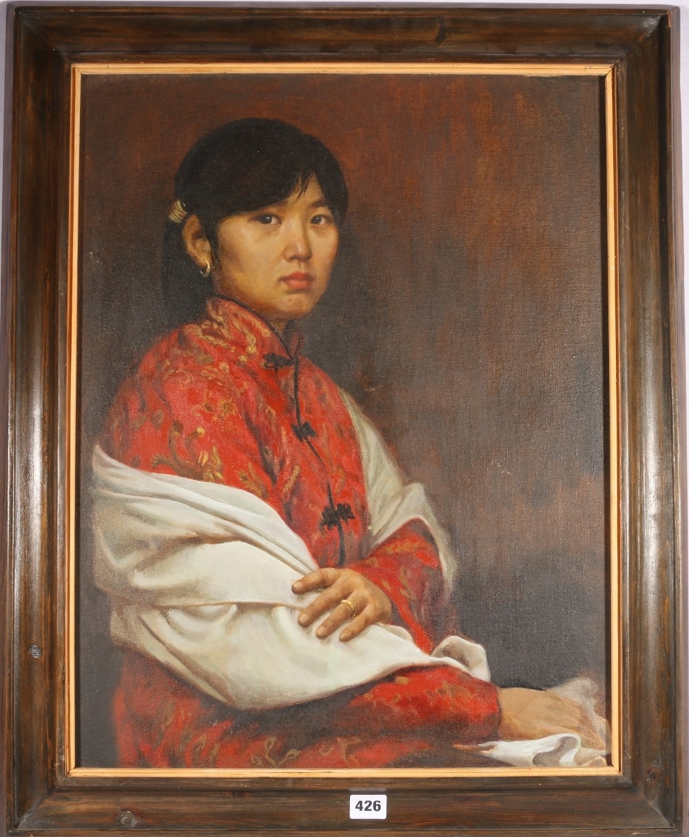 Wang Mingyue | Portrait of a women with a white shawl | MutualArt