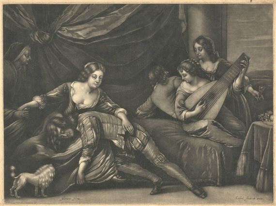 Four courtesans entertaining and fleecing two dandies by Pieter Schenk, Gerard Pietersz van Zyl