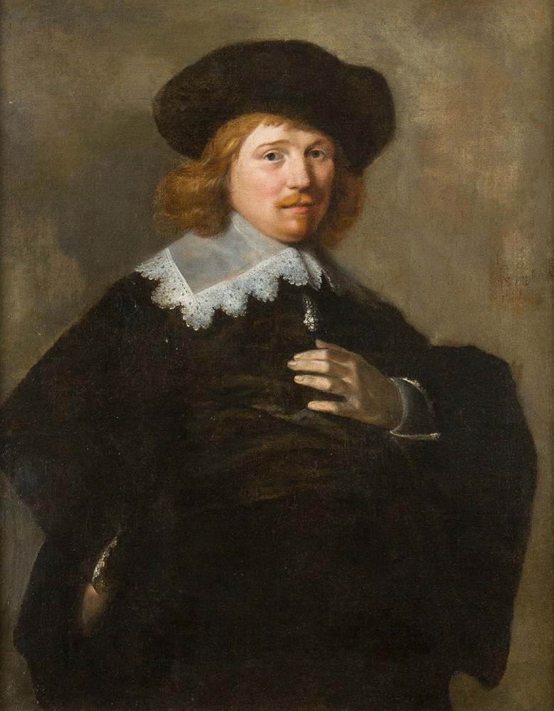 Rembrandt van Rijn Portrait of a gentleman in black dress with white
