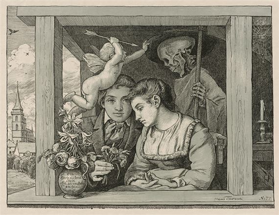 Schnitter Tod (Amor und Tod, Brautpaar) by Hans Thoma, 1896