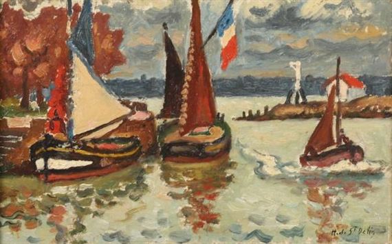 Barques au port de Honfleur by Henri Liénard de Saint-Délis
