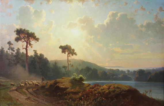 Lake Scene with Sheep by Lev Felixovich Lagorio