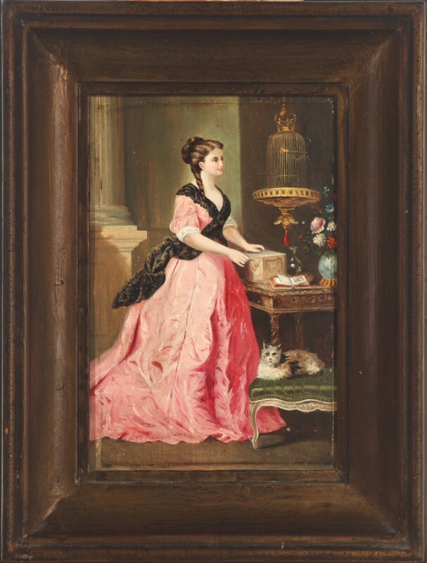 Artwork by Gustavus Adolphus Behne, Interiors with young women in elegant dresses, Made of Oil on canvas