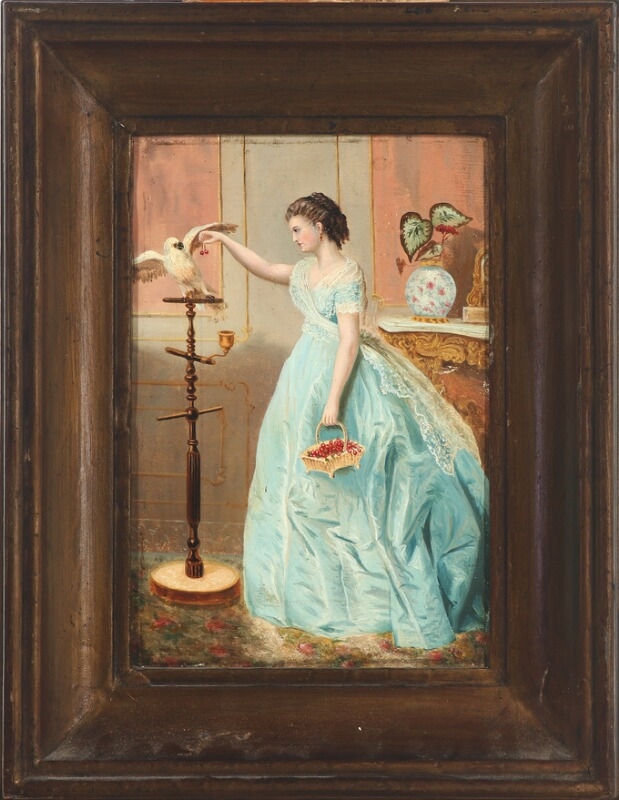 Artwork by Gustavus Adolphus Behne, Interiors with young women in elegant dresses, Made of Oil on canvas