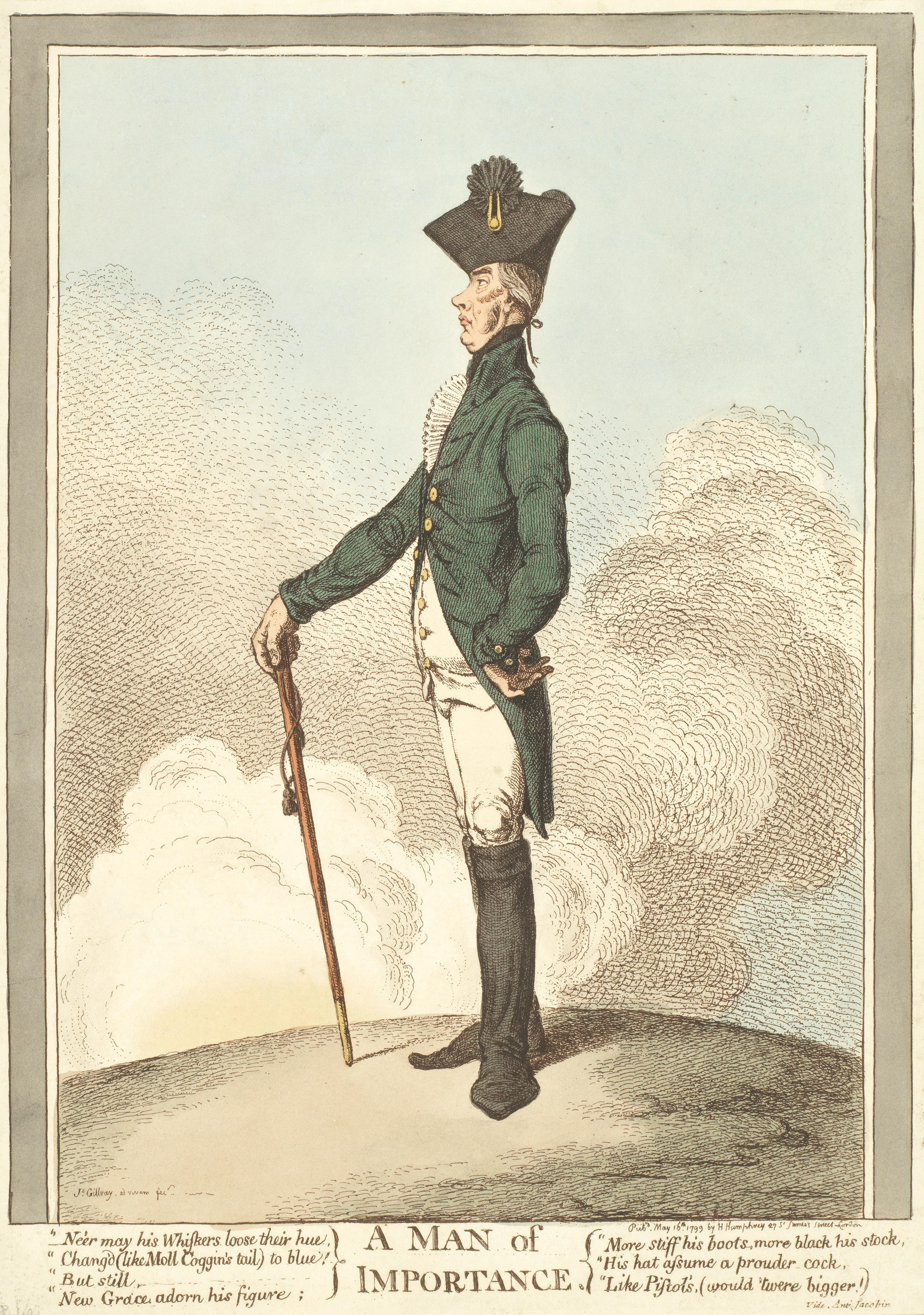 Artwork by James Gillray, A Man of Importance, Made of Etching with hand colouring