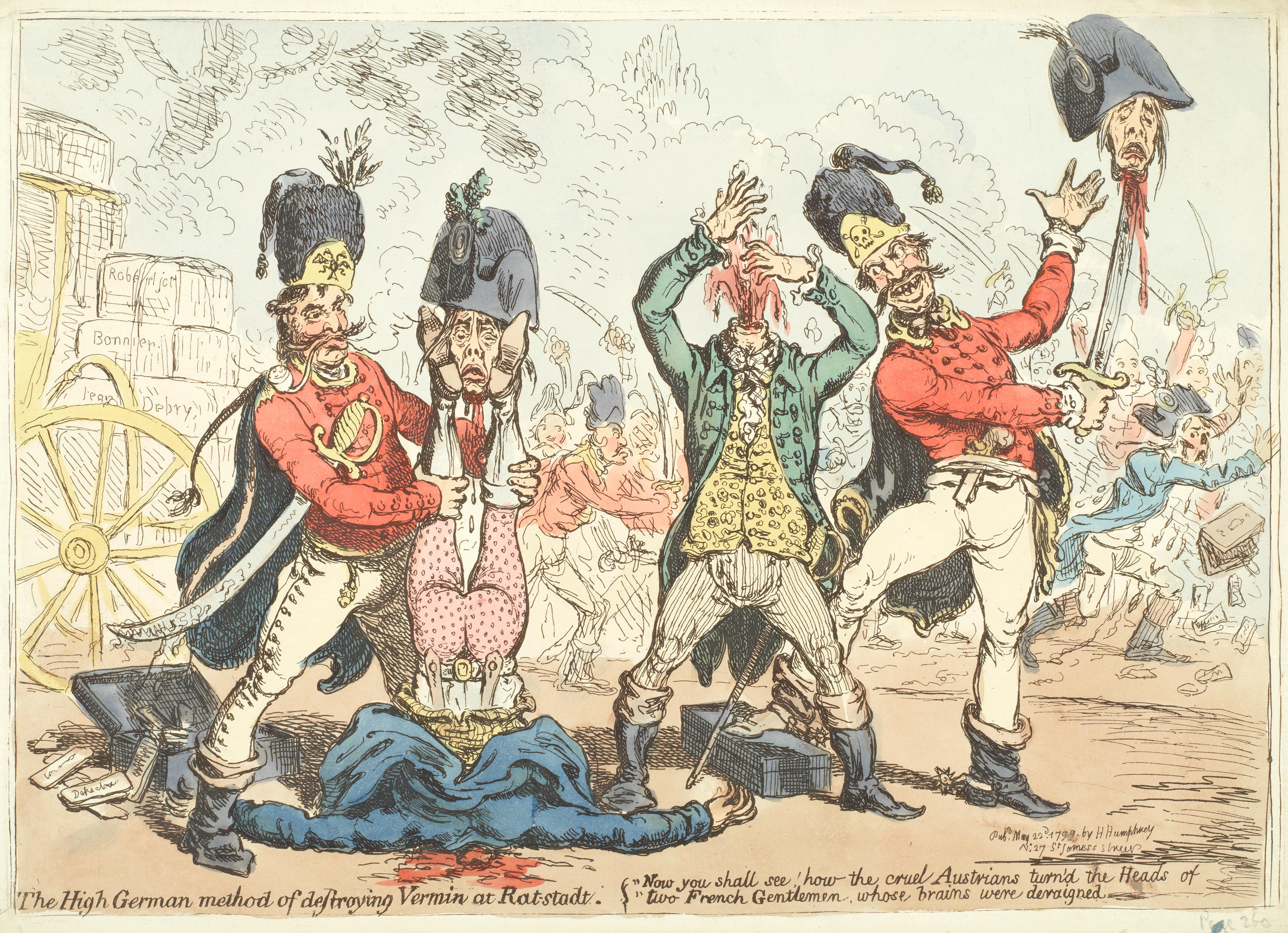 Artwork by James Gillray, The High German Method of Destroying Vermin at Rat-stadt, Made of Etching with hand colouring