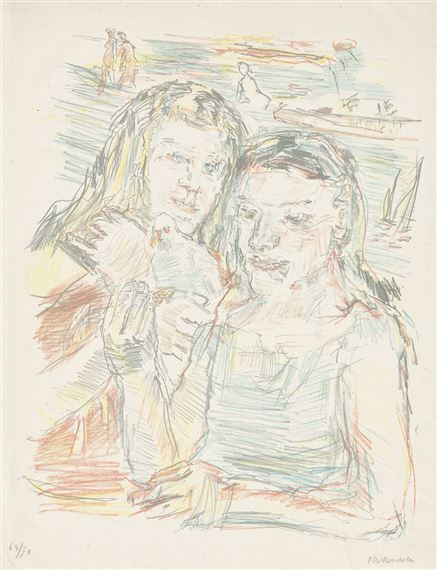 Zwei Mädchen mit Taube by Oskar Kokoschka, 1956